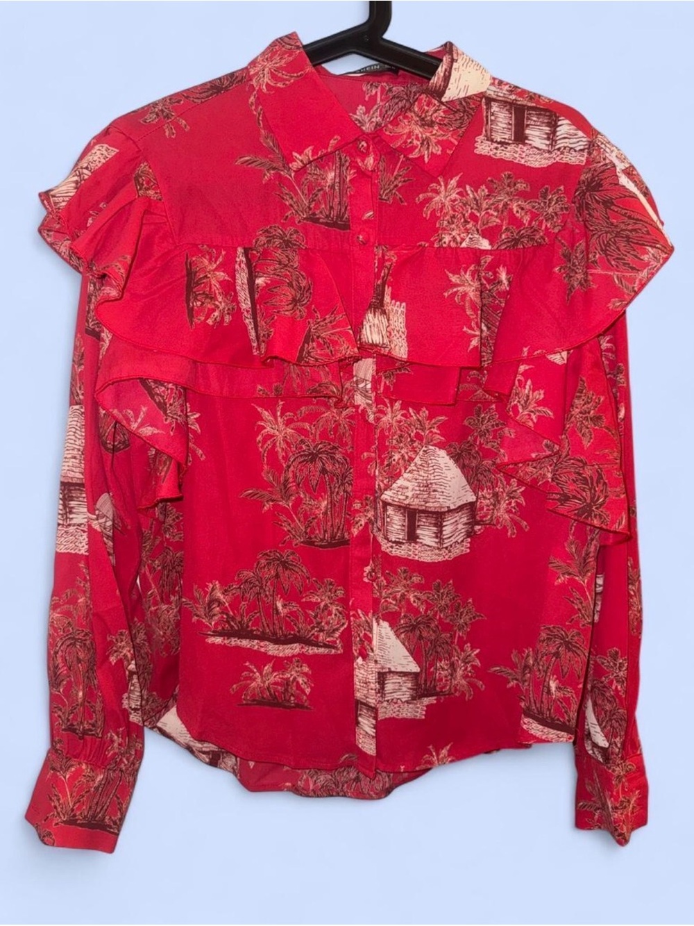 Printed Ruffle Front Women's Blouse